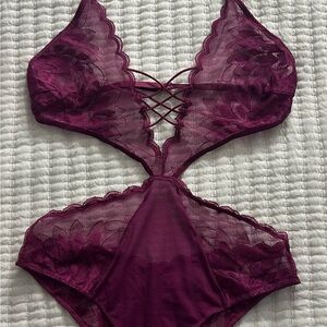 Adore Me Purple Satin Chemise with Lace Details